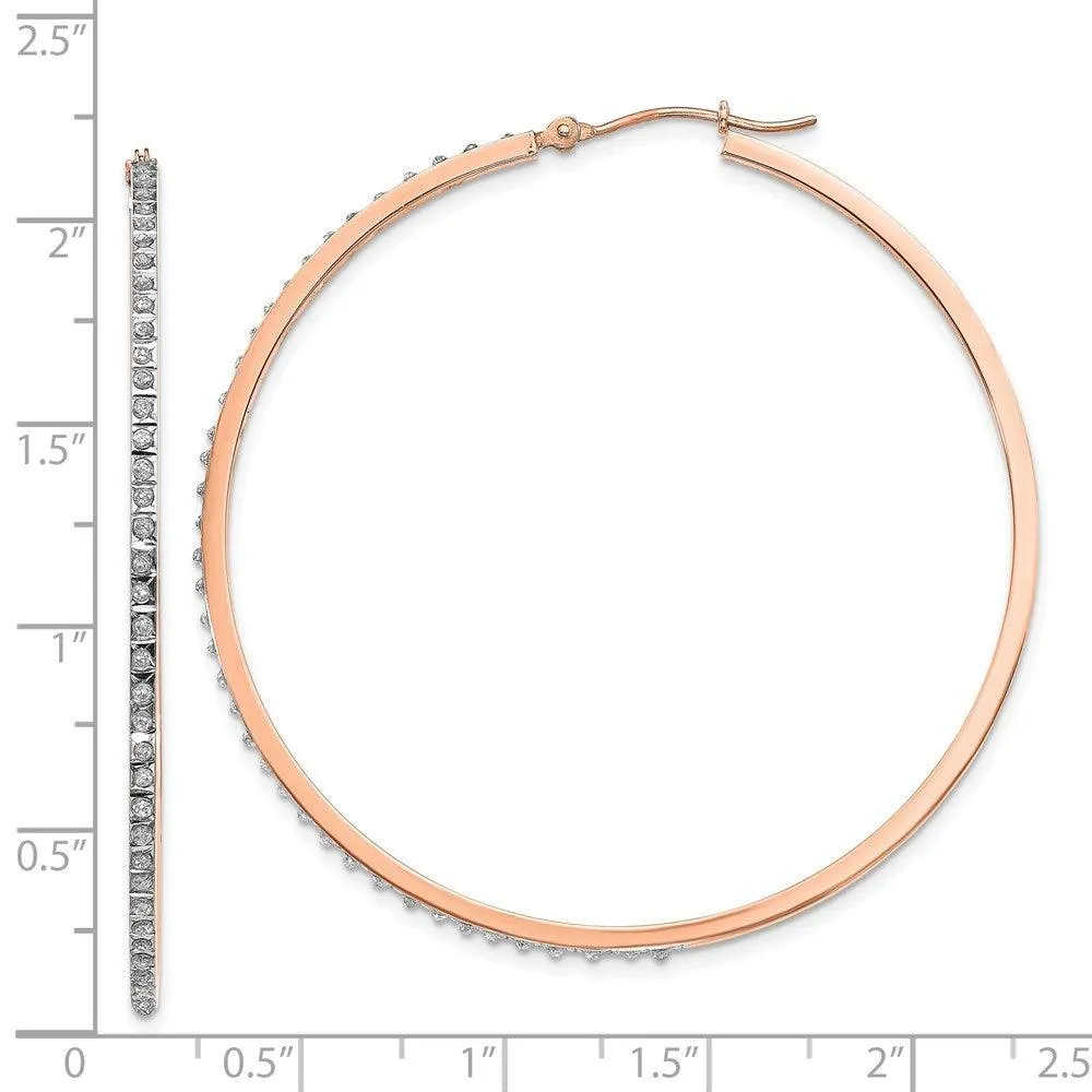 14k Rose Gold Diamond Fascination Round Hinged Hoop Earrings