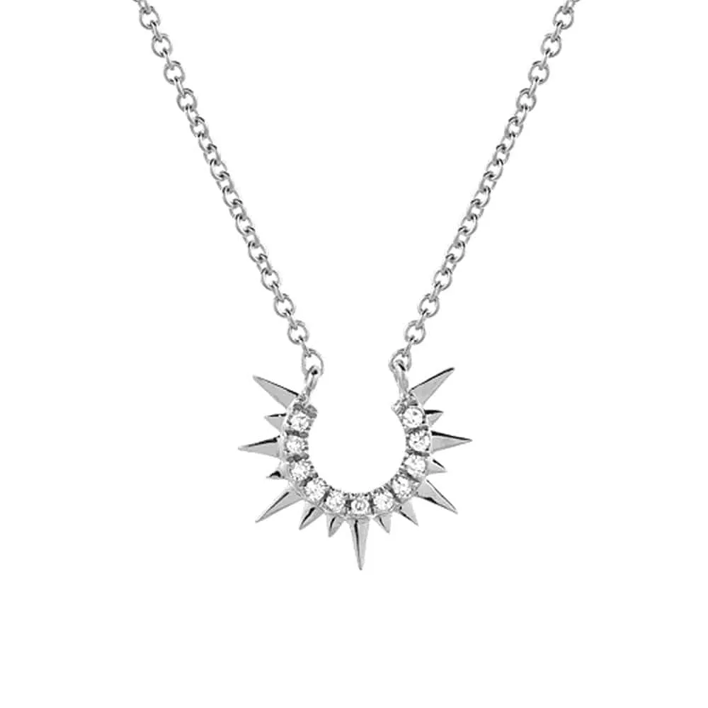 14k White Gold Petite Sunburst Three-Quarter Circle Necklace