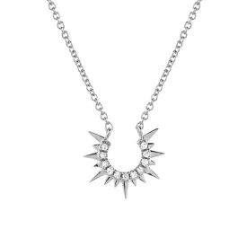 14k White Gold Petite Sunburst Three-Quarter Circle Necklace