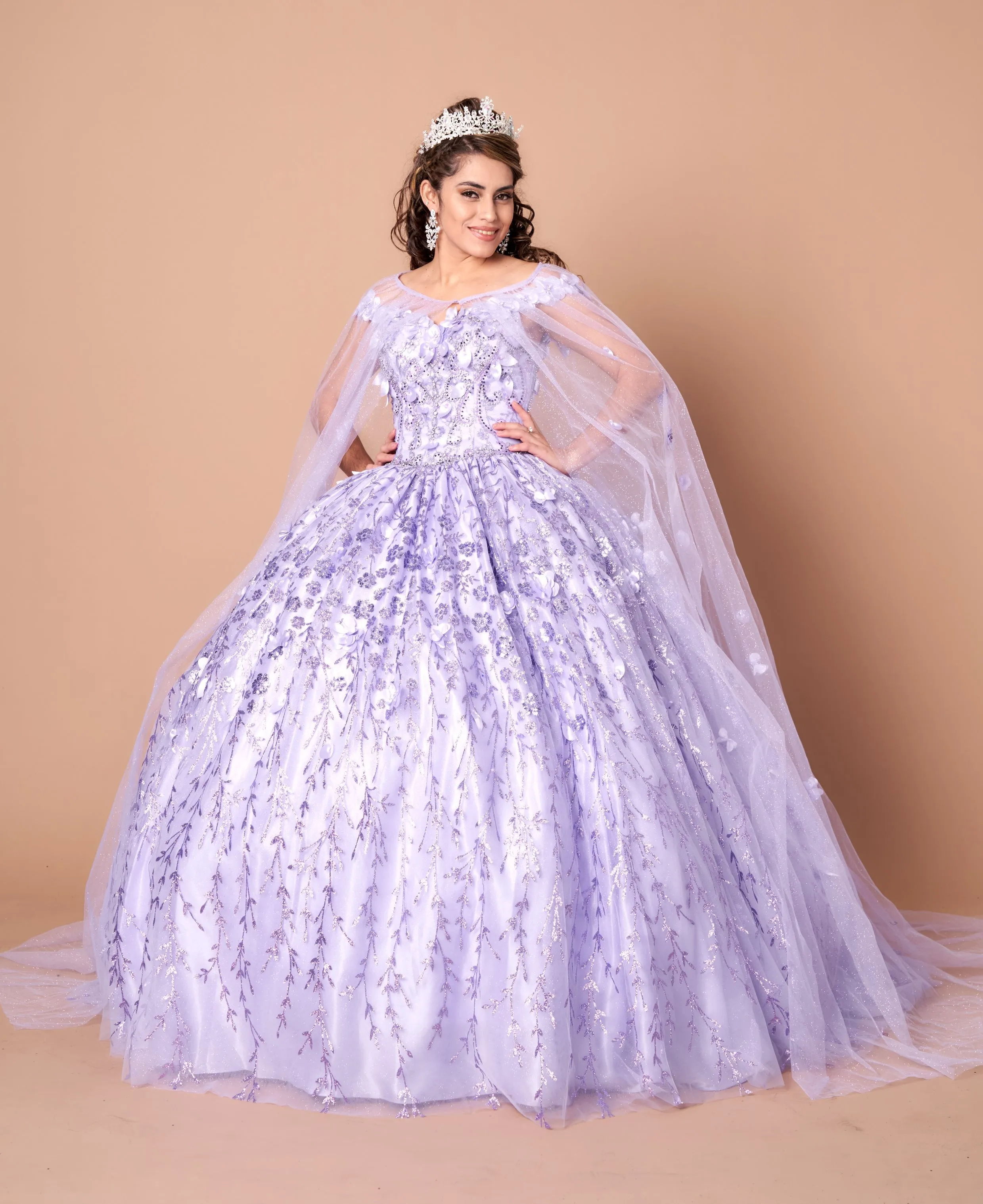 3D Floral Off Shoulder Cape Ball Gown by Calla SCL30001