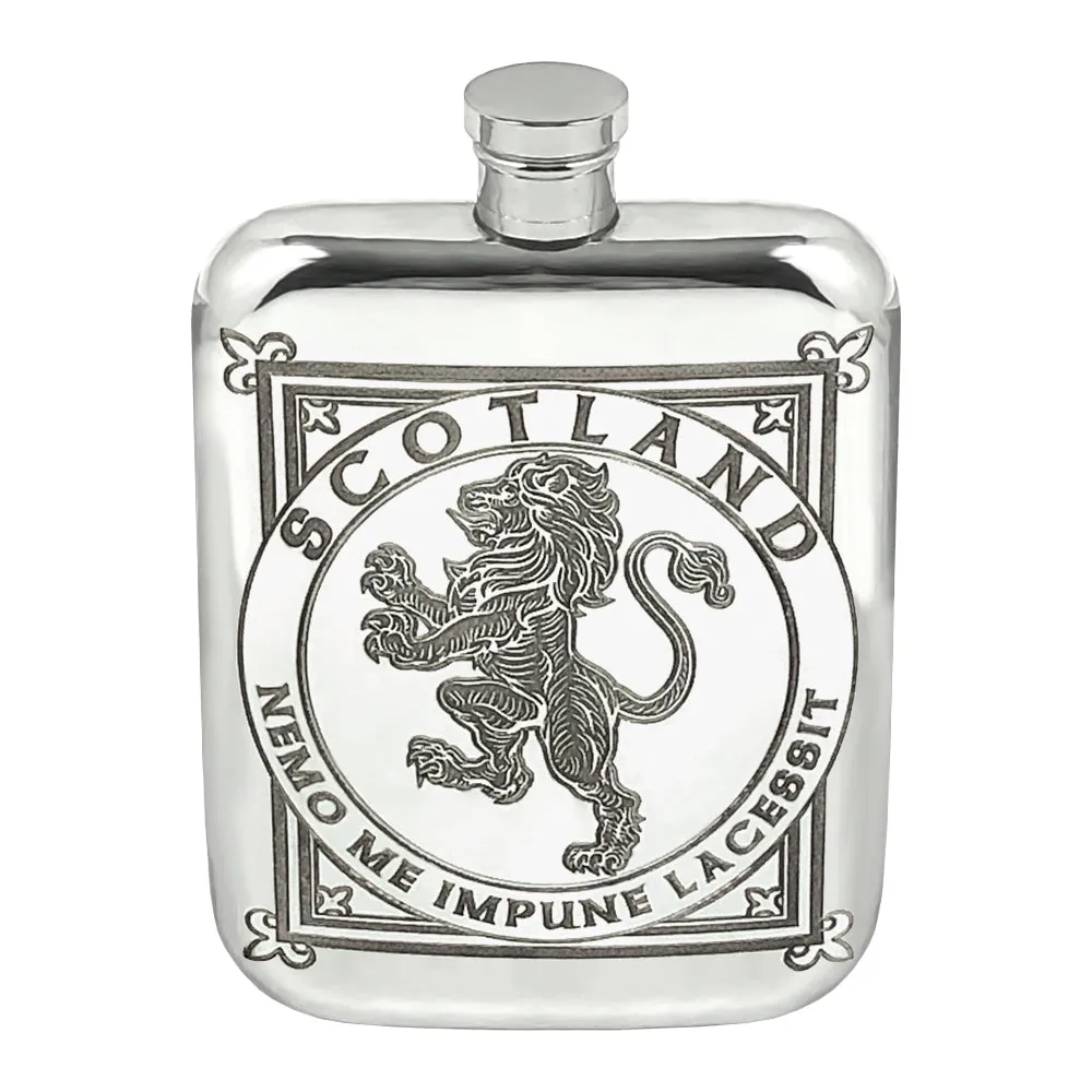 6oz Scottish Rampant Lion Pewter Hip Flask