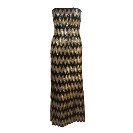 ARNOLD SCAASI Strapless Black and Gold Knit Sequin Gown Size 2-4