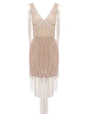 AYOKA Rhinestones Tassel Dress