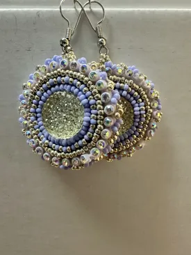 Beaded Earrings - Purple & Silver