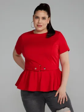 Belted Knit Peplum Top