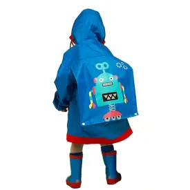 Blue & Red Robotics Kids Raincoat with Backpack Carrying Space