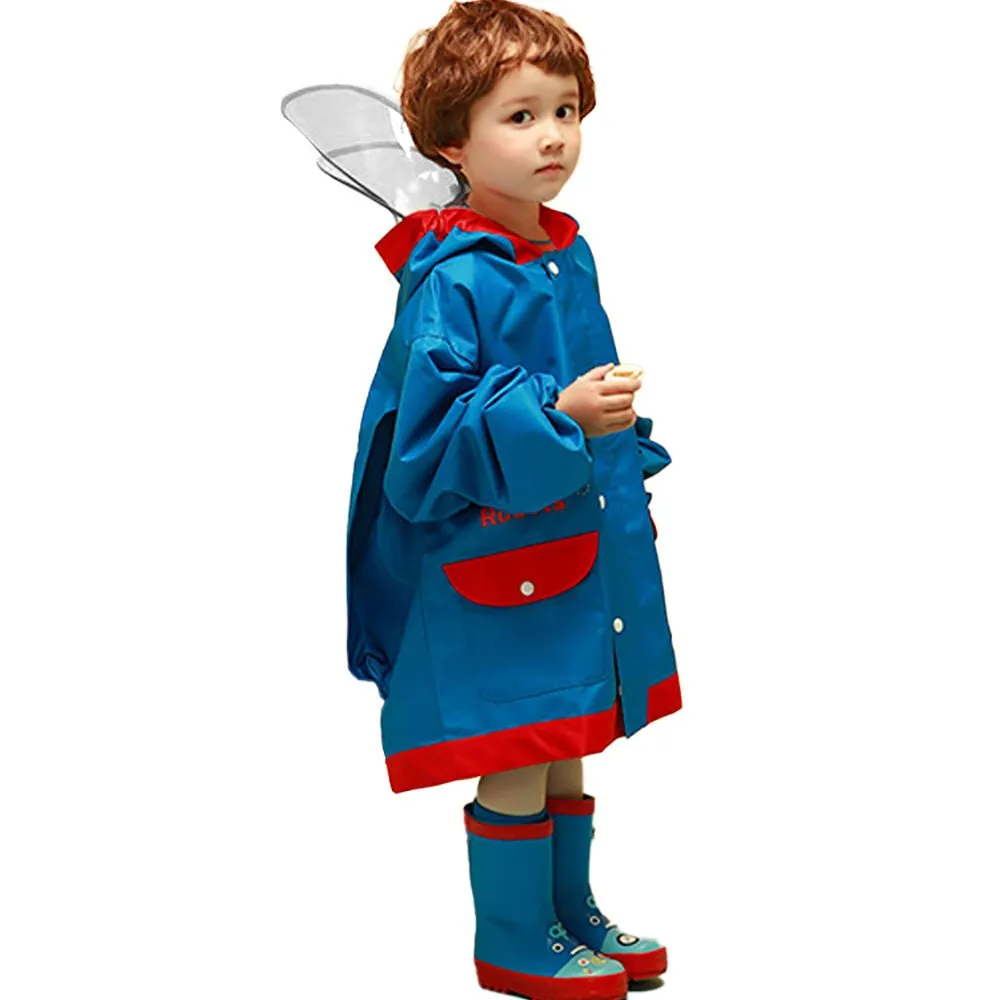 Blue & Red Robotics Kids Raincoat with Backpack Carrying Space