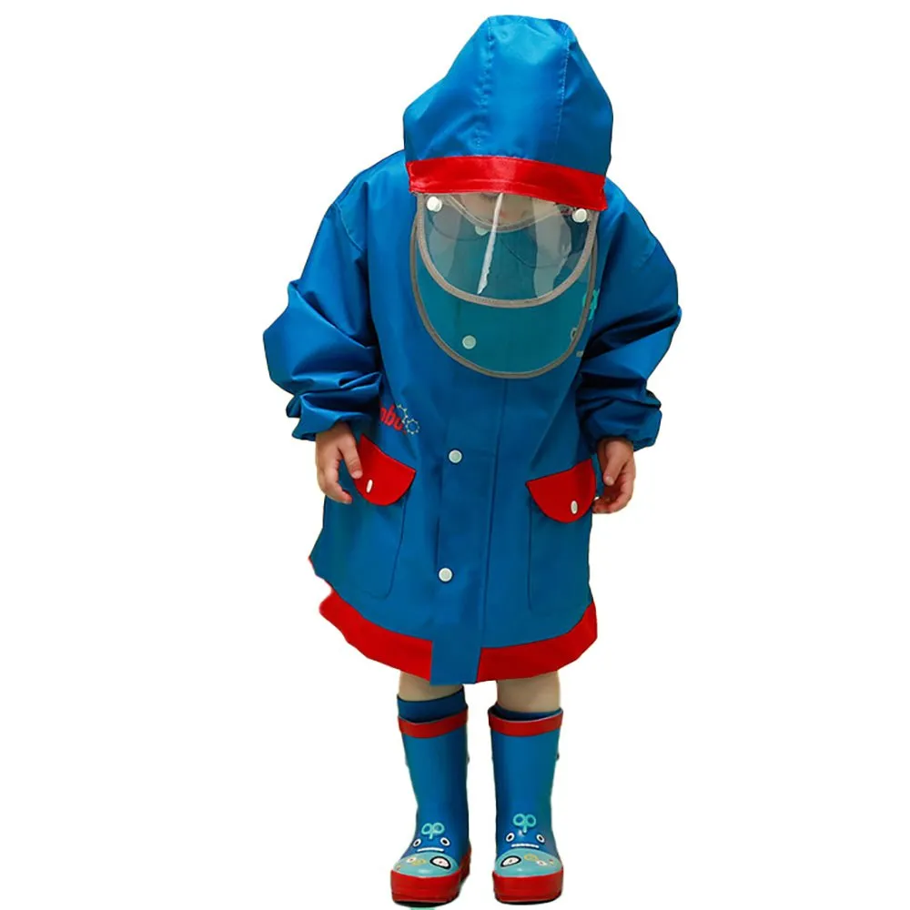 Blue & Red Robotics Kids Raincoat with Backpack Carrying Space