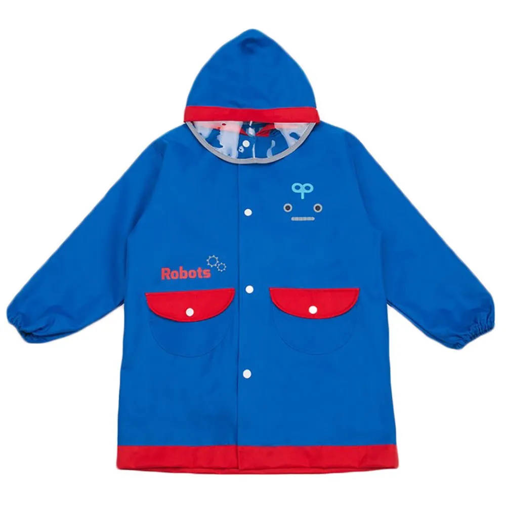 Blue & Red Robotics Kids Raincoat with Backpack Carrying Space