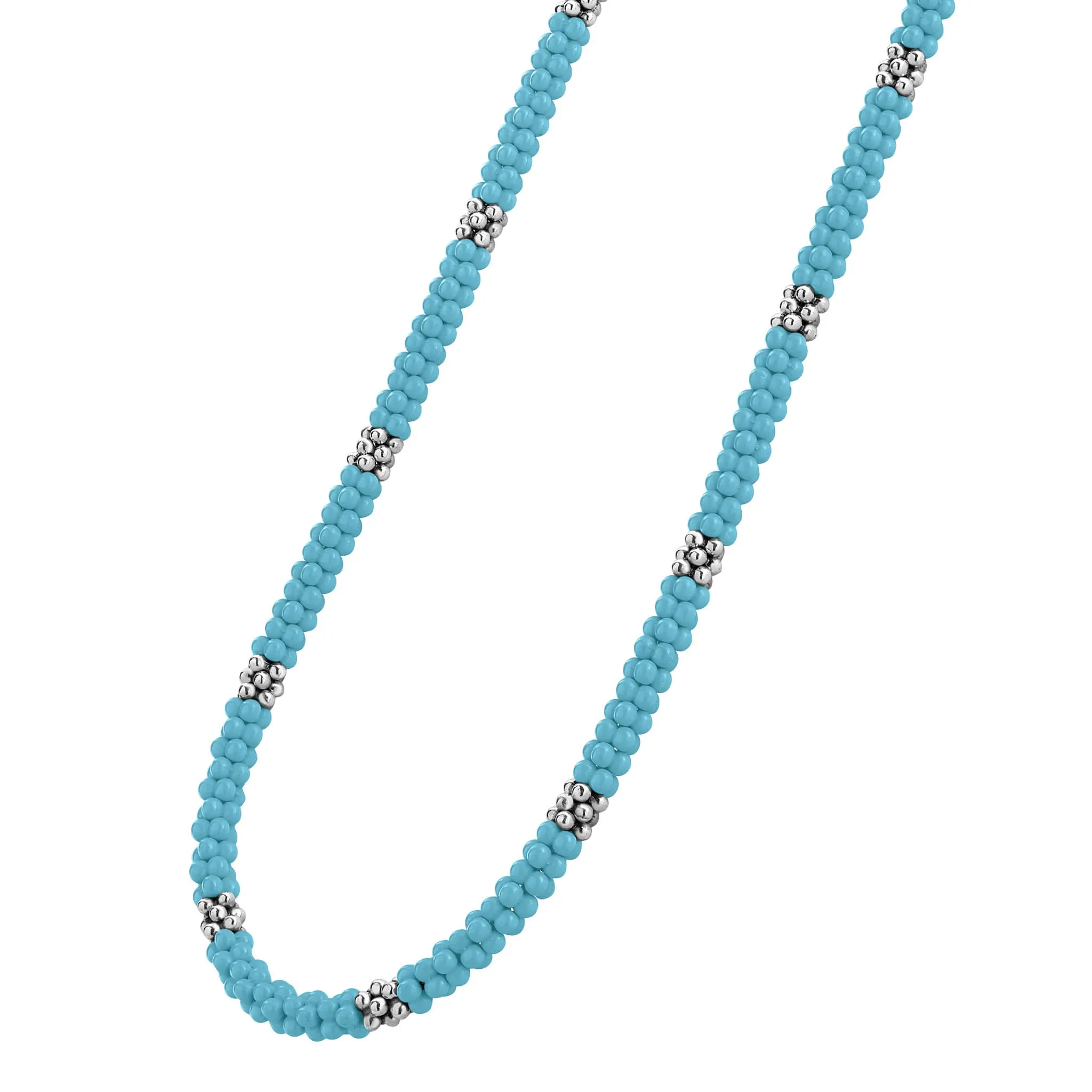 Blue Caviar Silver Station Ceramic Beaded Necklace 5mm