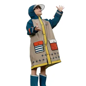 Bold Geometric print Beige & Blue Raincoat for Kids