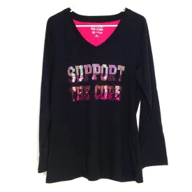 Breast Cancer Awareness Womens Size XL Black V-Neck T-Shirt “Support the Cure” Sequined L/s