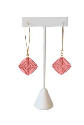 Bubble Gum Pink Rattan Drop Earrings