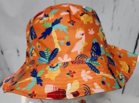 Bucket/Sun Hat With Chin Strap Wide Brim Children's 2-7yr Orange Animals Sharks scbhoa