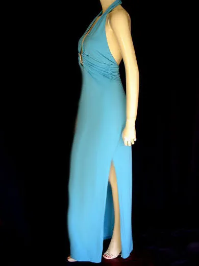 CACHE GODDESS PLUNGING HALTER EVENING GOWN WITH RHINESTONES - BEAUTIFUL BACKLESS BACK