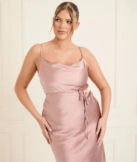 Cami Cowl Front Satin Bridesmaid Dress - Rose