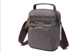 Canvas & Leather Shoulder Bag - Grey/ Blue/ Green/ Brown/ Camel