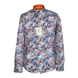 Claudio Lugli CP6877 White Retro Cassette Print Long Sleeve Shirt