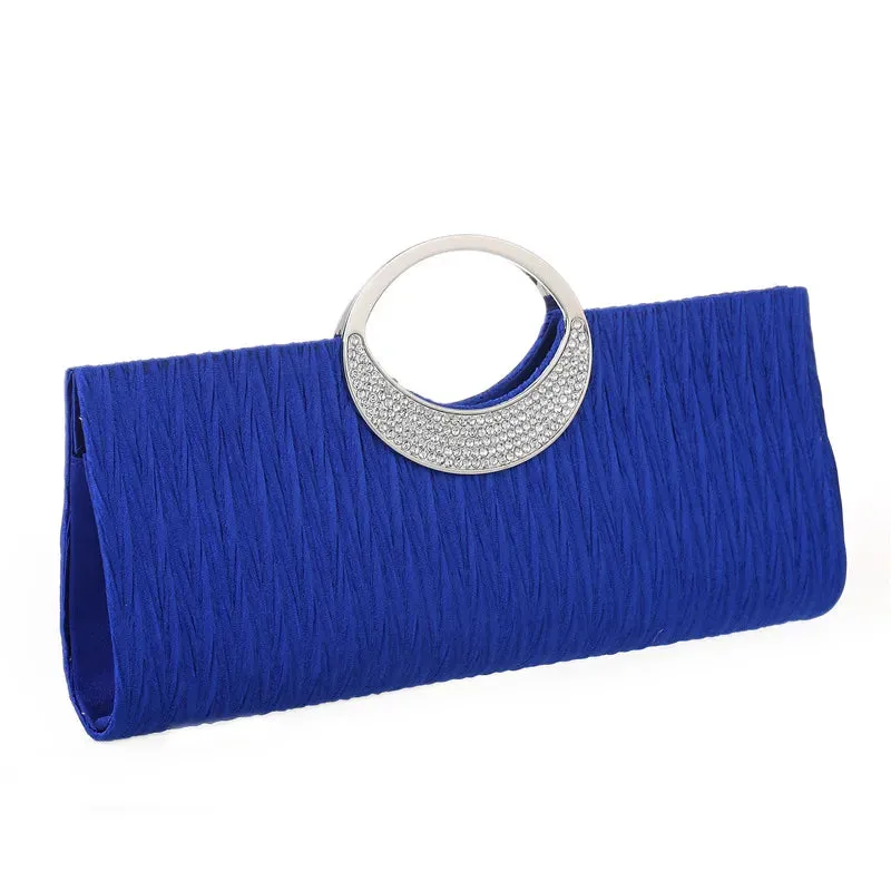 Cocktails- the Rhinestone Handle Textured Fabric Clutch or Chain Strap Evening Bag