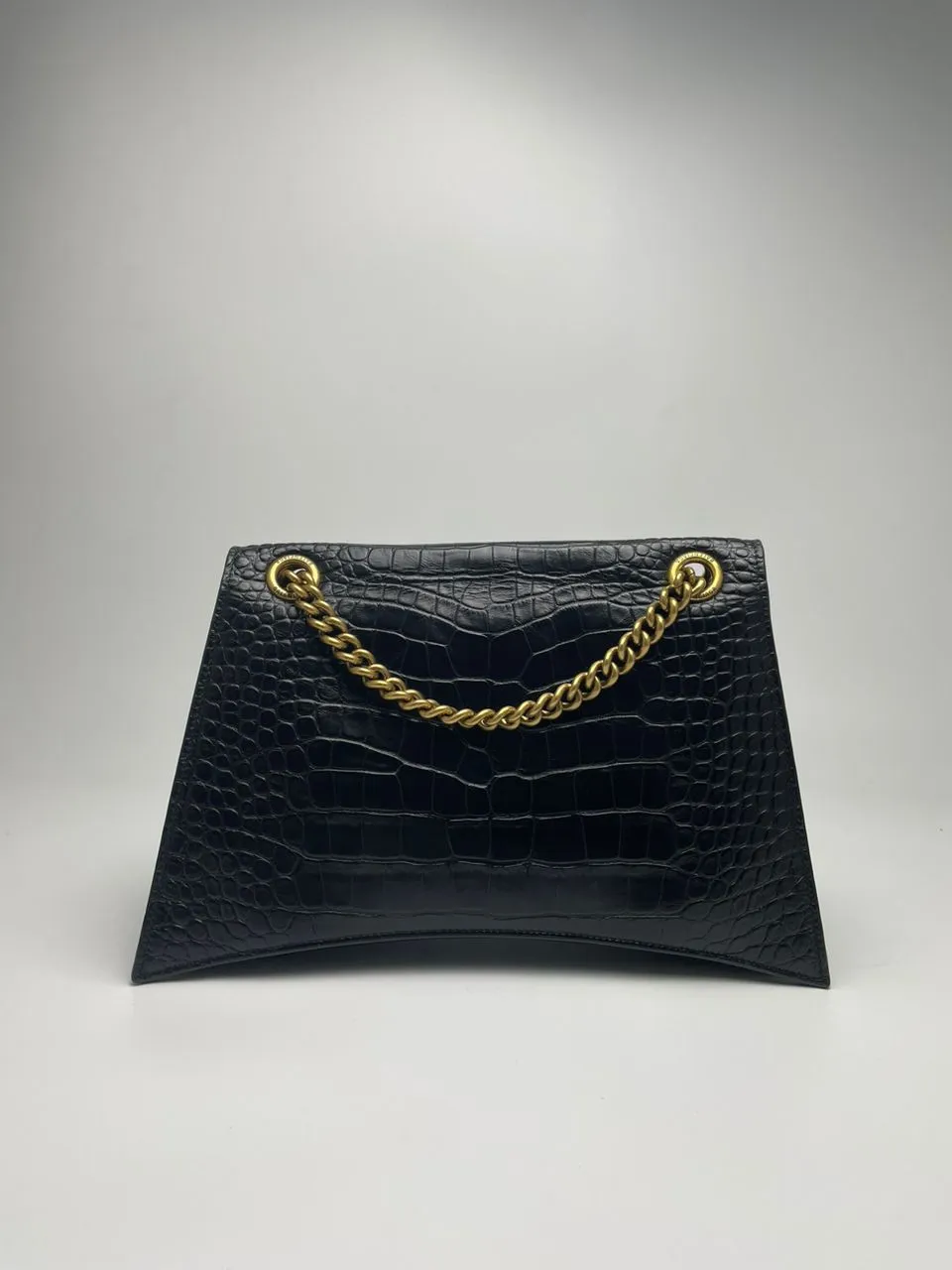 Crush Medium Chain Bag Croc Embossed in Black