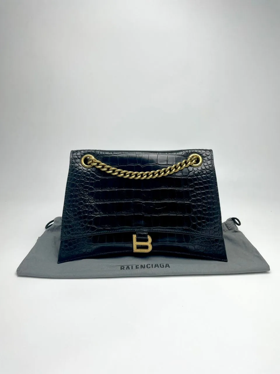 Crush Medium Chain Bag Croc Embossed in Black