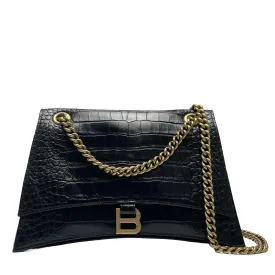 Crush Medium Chain Bag Croc Embossed in Black