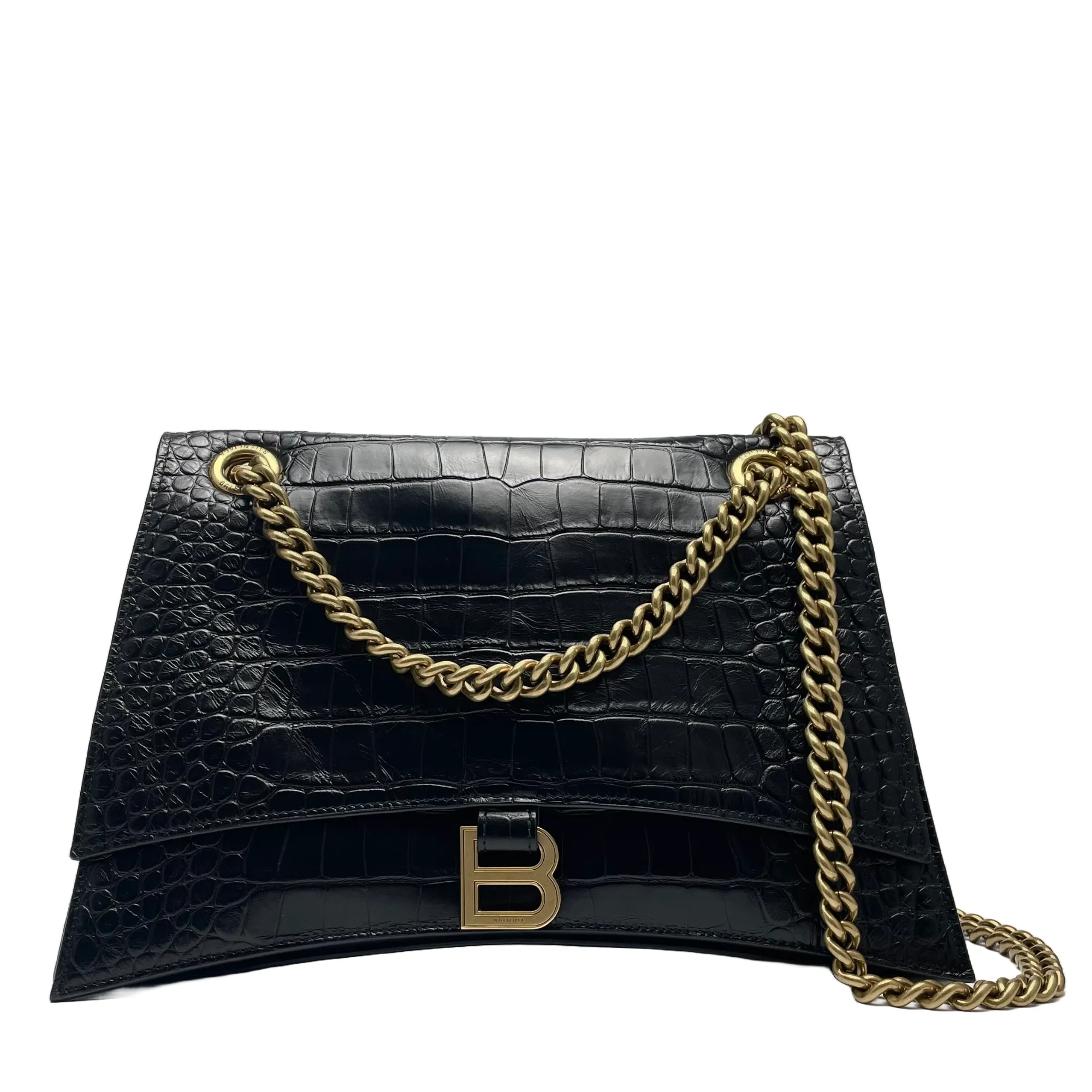 Crush Medium Chain Bag Croc Embossed in Black