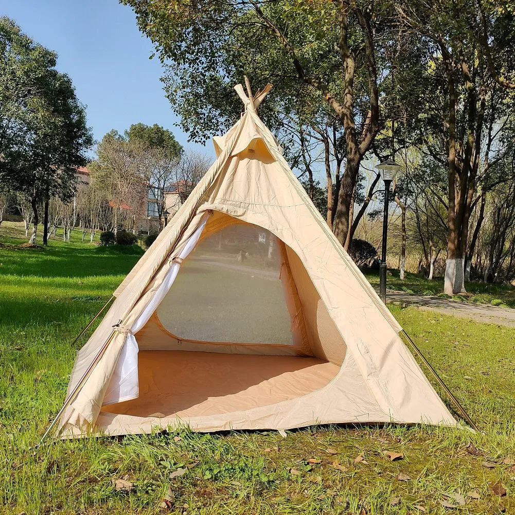 Dream House Three-Season Cotton Canvas Camping Pyramid Tent for 2~3 Person