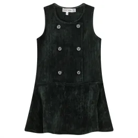 dress sleeveless velvet double buttons - forest green