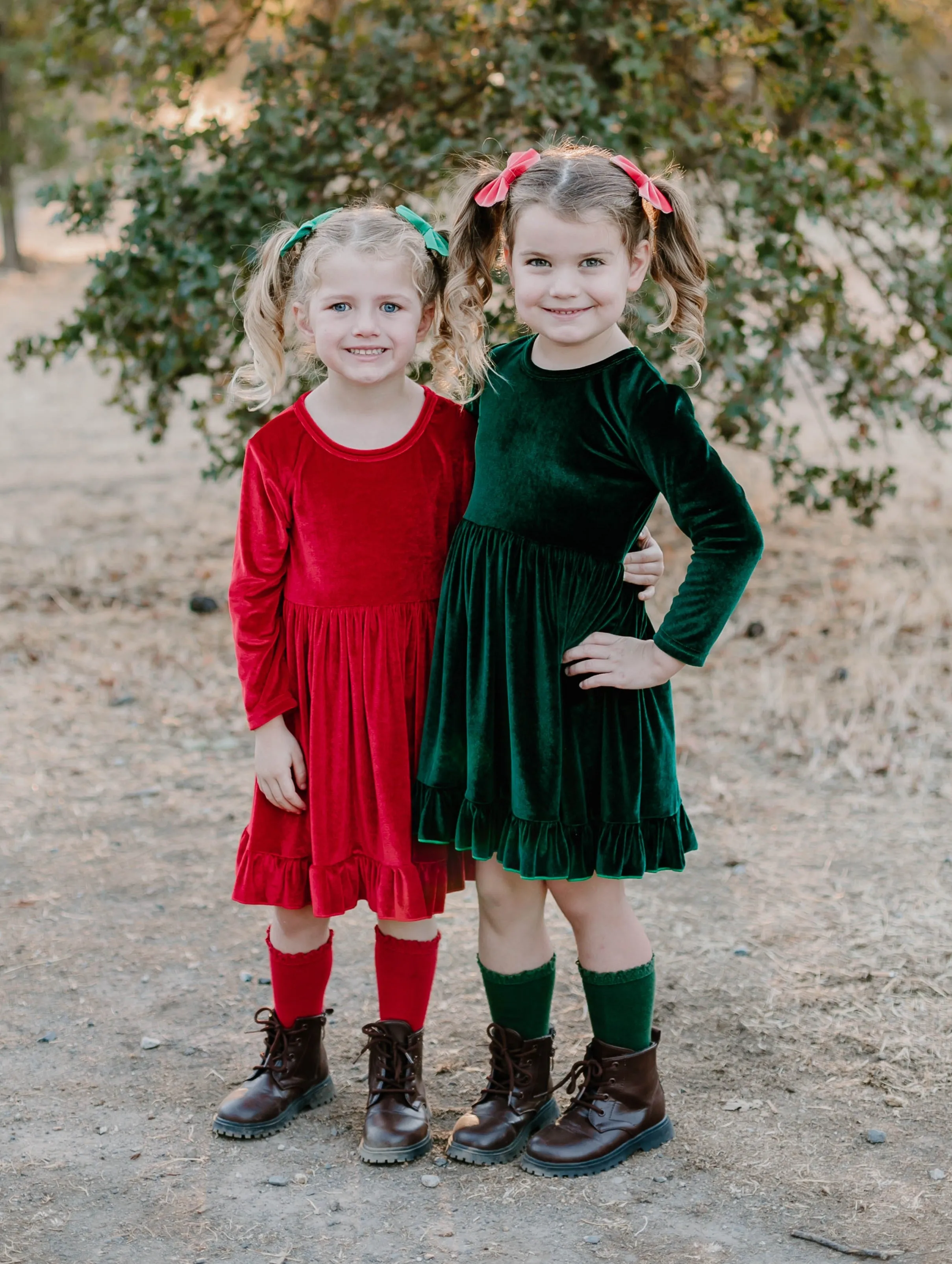 ELIZE VELOUR RUFFLE DRESS - GREEN