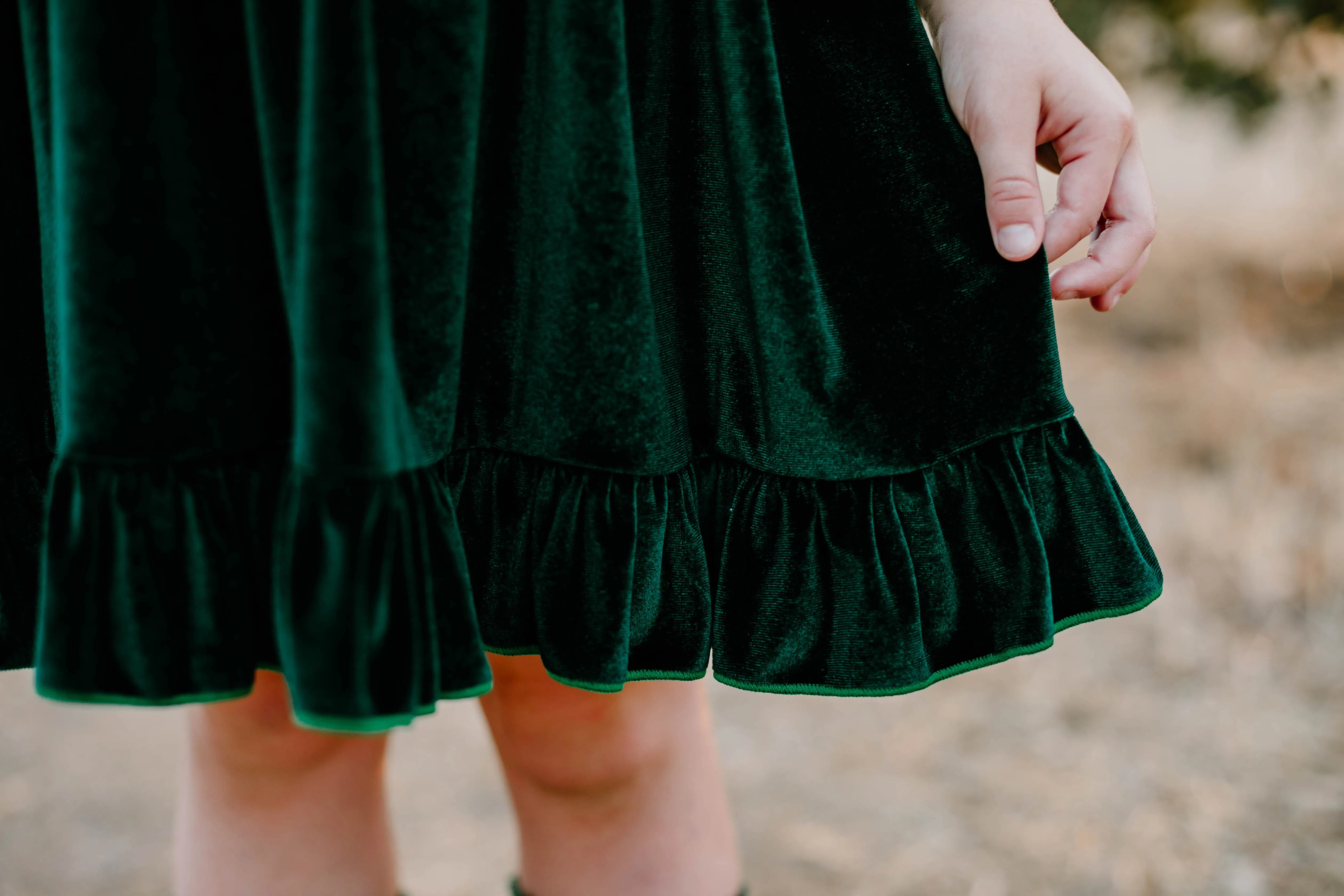 ELIZE VELOUR RUFFLE DRESS - GREEN