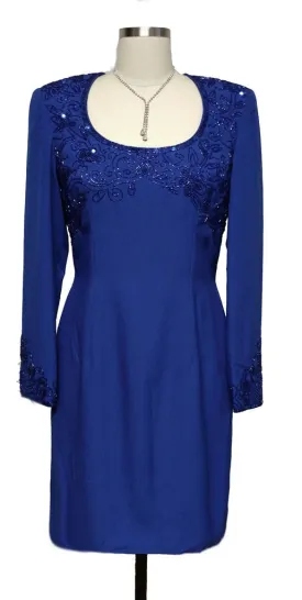 *GLAMOROUS SCALA DARK ROYAL BLUE SEQUIN, BUGLE BEADS & ROUND BEADED DRESS