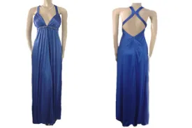 *GODDESS LOOK BEADED, RHINESTONE & BLUE PEARLS EVENING GOWN WITH A FABULOUS "X" BACK