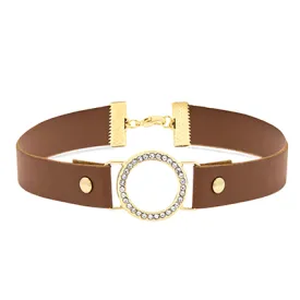 Gold Tone & Tan Leatherette Choker