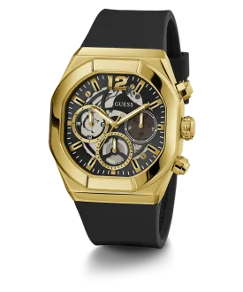 GUESS Mens Black Gold Multi-function Watch