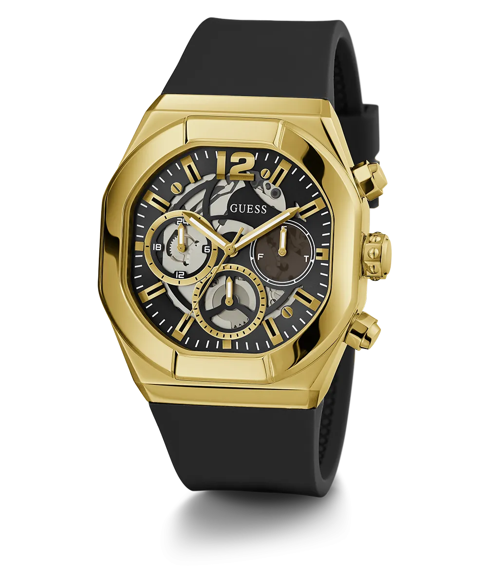 GUESS Mens Black Gold Multi-function Watch