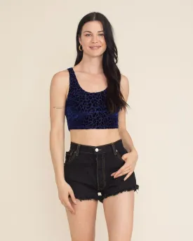 Indigo Leopard Burnout Velvet Crop Tank Top | Women's