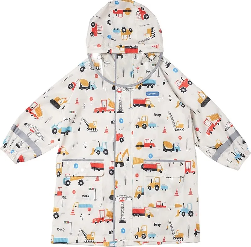 Kids Raincoat Jacket Style Beep Transport Theme, Cream