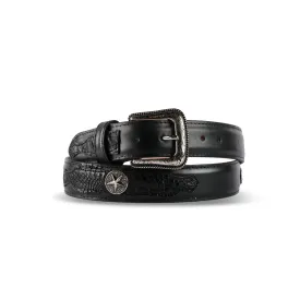 Mens Texas Country Belt Caiman Negro estrella