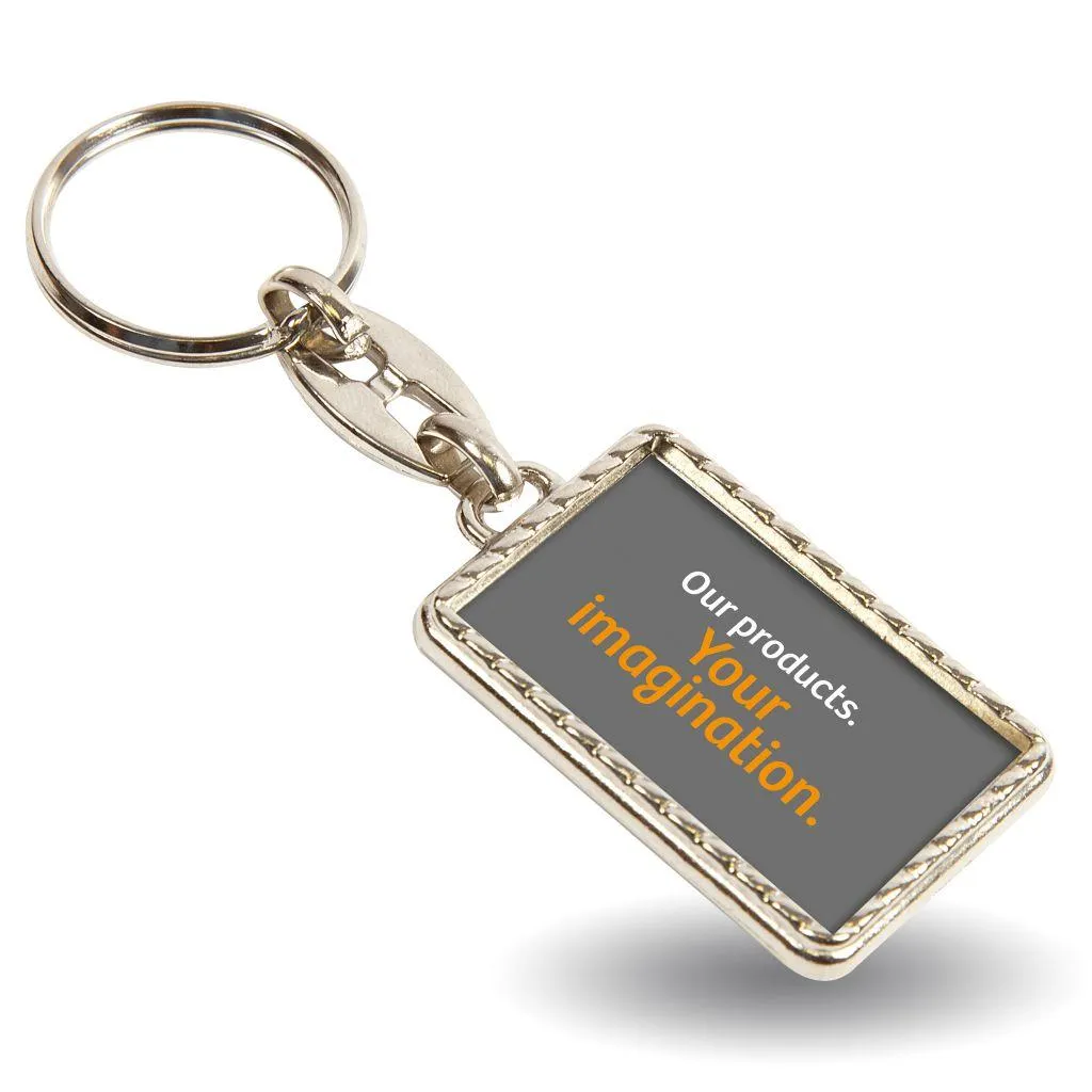 MG-40D Rectangular Blank Metal Photo Insert Keyring - 40 x 25mm - Pack of 10