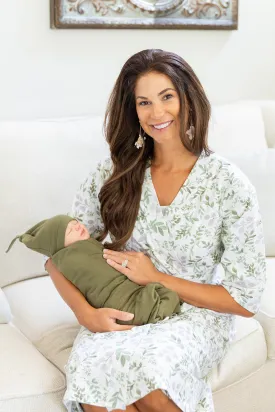 Morgan Robe & Olive Green Swaddle Blanket Set