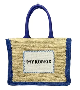 MYKONOS NATURAL DEEP BLUE RAFFIA BAG