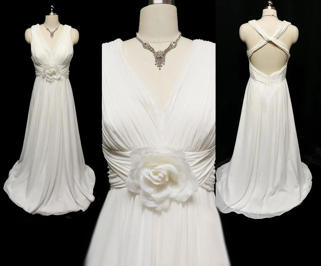 NEW - GLAMOROUS OLEG CASSINI GODDESS PLEATED EVENING GOWN, CRUISE OR  WEDDING GOWN ADORNED WITH A HUGE ROSE