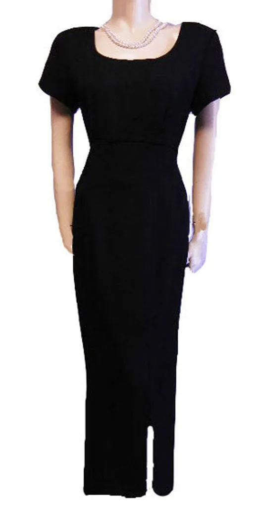 *SOPHISTICATED VINTAGE '90s JEFFREY & DARA BLACK EVENING GOWN WITH ROUND CUT OUT BACK WITH FLOWING CHIFFON PANELS