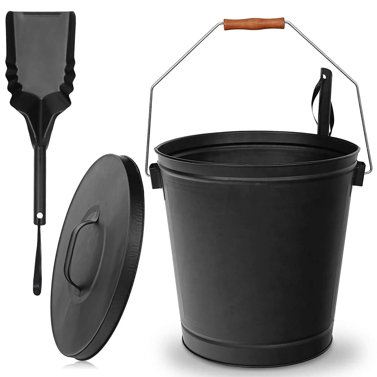 ZENY™ Fireplace Ash Bucket with Shovel and Lid,Hot Ashes Container 5 Gallon Burning Wood Holder Fireplace Pit